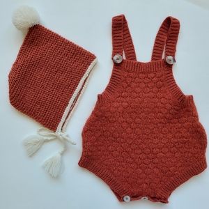 Lali Rust Knit Romper Bonnet Set